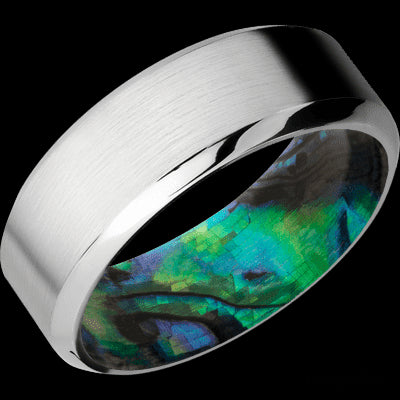 8 mm wide High Bevel Cobalt Chrome band featuring a Abalone sleeve.