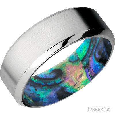 8 mm wide High Bevel Cobalt Chrome band featuring a Abalone sleeve.