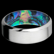 8 mm wide High Bevel Cobalt Chrome band featuring a Abalone sleeve.