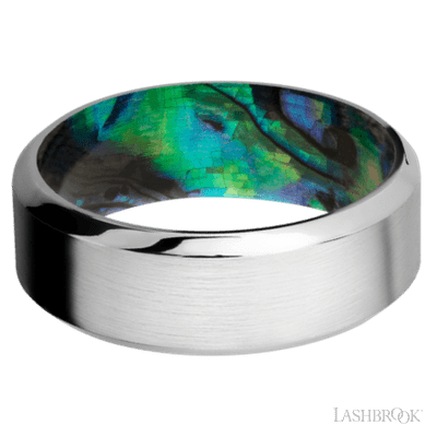 8 mm wide High Bevel Cobalt Chrome band featuring a Abalone sleeve.
