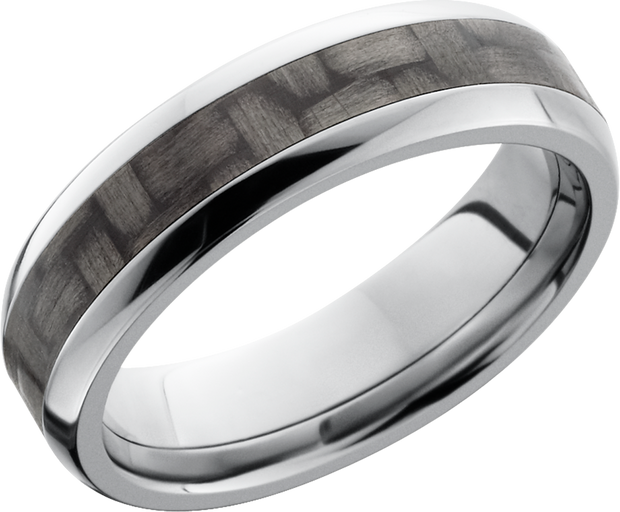 Titanium 6mm domed band with a 3mm inlay of black Carbon Fiber