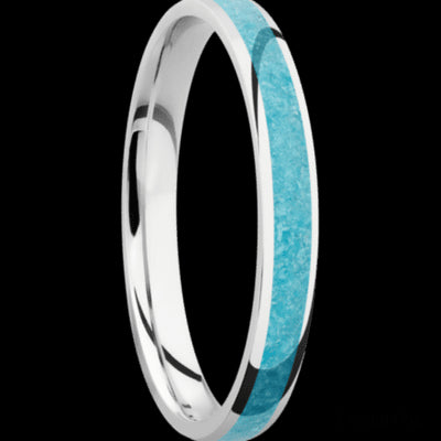 3 mm wide/Domed/Cobalt Chrome band with one 2 mm Centered inlay of Turquoise.