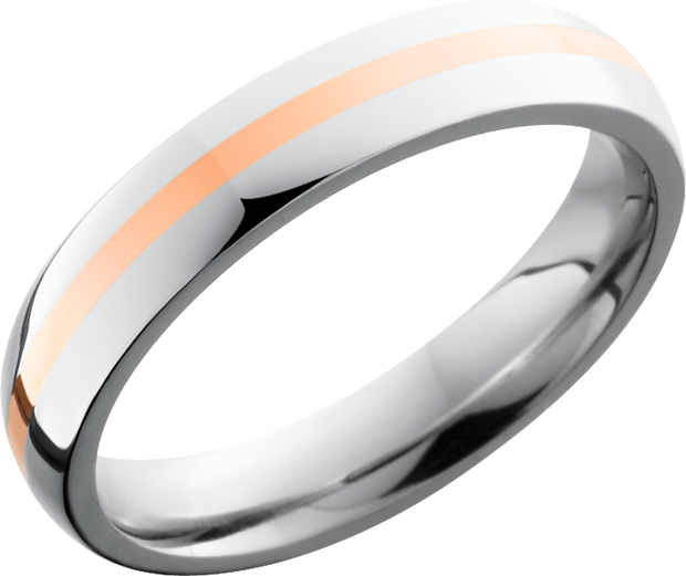 Cobalt chrome 4mm domed band with a 1mm inlay of 14K Rose Gold