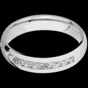 5 mm wide/Domed/Cobalt Chrome band with a Half Eternity arrangement of .07 carat Round Diamond stones in a Channel setting.