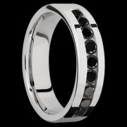 6 mm wide/Flat/Cobalt Chrome band with an  arrangement of 9, .1 carat Round Black Diamond stones in a Channel setting.