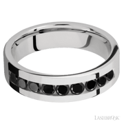 6 mm wide/Flat/Cobalt Chrome band with an  arrangement of 9, .1 carat Round Black Diamond stones in a Channel setting.
