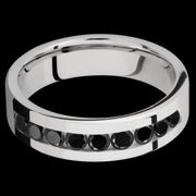 6 mm wide/Flat/Cobalt Chrome band with an  arrangement of 9, .1 carat Round Black Diamond stones in a Channel setting.