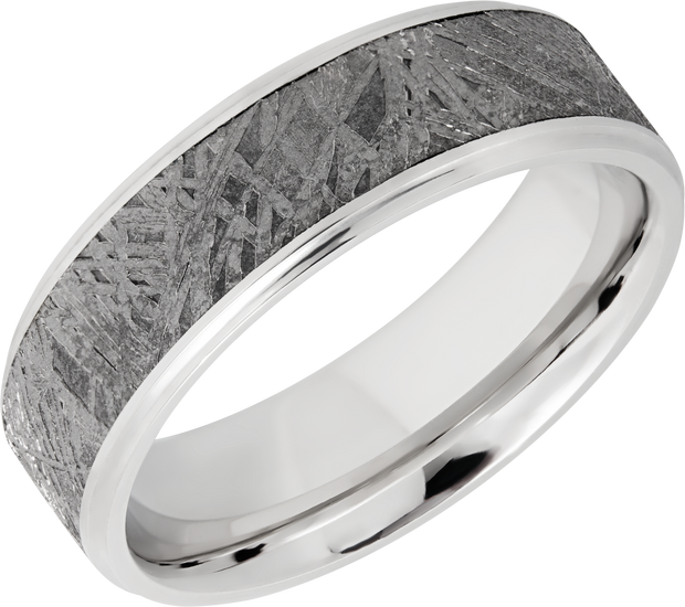 Cobalt chrome 7mm beveled band with an inlay of authentic Gibeon Meteorite