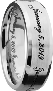 Cobalt chrome 7mm beveled band with laser-carved fonts