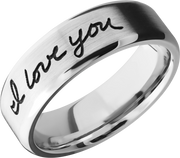 Cobalt chrome 7mm beveled band with laser-carved handwriting