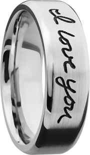 Cobalt chrome 7mm beveled band with laser-carved handwriting