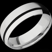 7 mm wide/Domed/Cobalt Chrome band with one 1 mm Off Center inlay of Black.