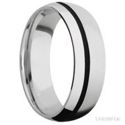 7 mm wide/Domed/Cobalt Chrome band with one 1 mm Off Center inlay of Black.