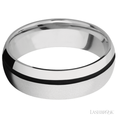 7 mm wide/Domed/Cobalt Chrome band with one 1 mm Off Center inlay of Black.