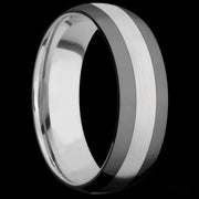 7 mm wide/Domed/Cobalt Chrome band with two 2 mm Double Off Center Edge inlays of Zirconium.