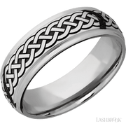 7 mm wide/Domed Stepped Down Edges/Cobalt Chrome band with a laser carved Celtic 9 pattern.