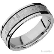 7 mm wide/Flat/Cobalt Chrome band with one 4 mm Centered inlay of Meteorite.