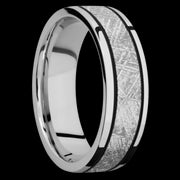 7 mm wide/Flat/Cobalt Chrome band with one 4 mm Centered inlay of Meteorite.