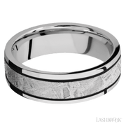 7 mm wide/Flat/Cobalt Chrome band with one 4 mm Centered inlay of Meteorite.
