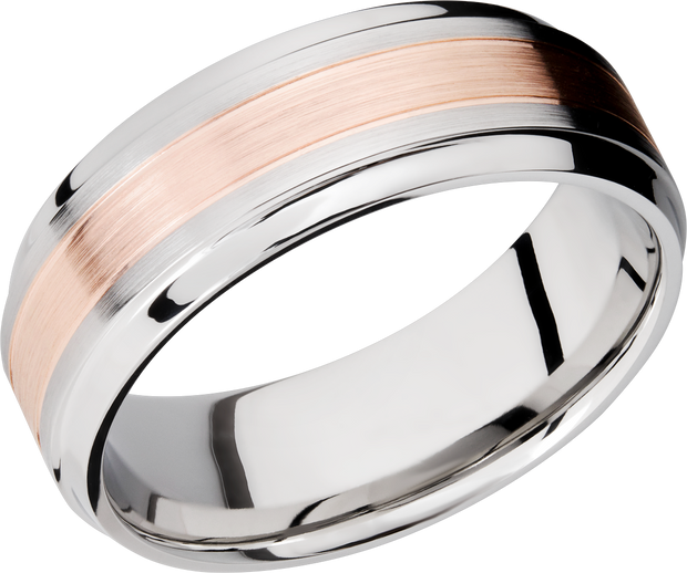 Cobalt chrome 8mm with an inlay of 14k rose gold