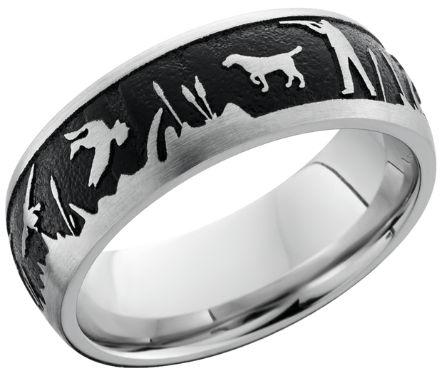 Cobalt chrome 8mm domed band with a laser-carved duck hunt pattern