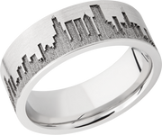 Cobalt chrome 8mm flat band with laser-carved Chicago skyline