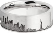Cobalt chrome 8mm flat band with laser-carved New York skyline