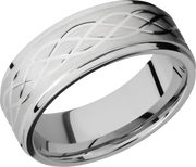 Cobalt chrome 8mm flat band with grooved edges and 3, .5mm sterling silver inlays