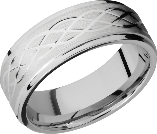 Cobalt chrome 8mm flat band with grooved edges and 3, .5mm sterling silver inlays