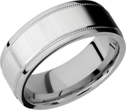 Cobalt chrome 8mm flat band with grooved edges and reverse milgrain detail