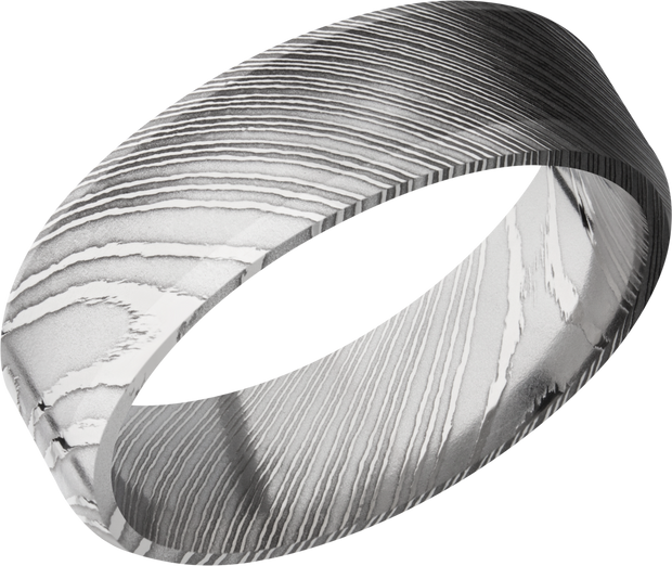 Handmade 7mm Damascus steel beveled band