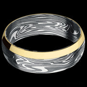 7 mm wide/Domed/Kinetic band with one 2 mm Off Center Edge inlay of 14K Yellow Gold.