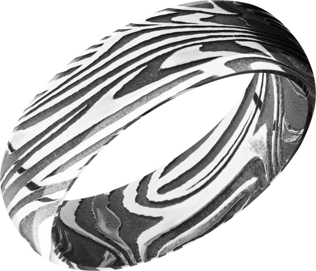 Handmade 7mm sunset Damascus steel domed band with beveled edges