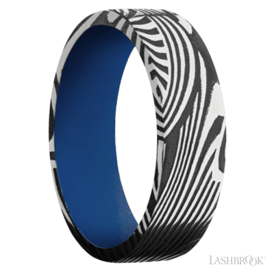 7 mm wide Flat Sunset band featuring a Royal Blue sleeve.
