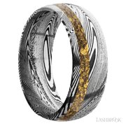 8 mm wide/Domed/Tightweave band with one 2 mm Off Center inlay of Alaskan Gold Nugget.
