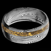 8 mm wide/Domed/Tightweave band with one 2 mm Off Center inlay of Alaskan Gold Nugget.