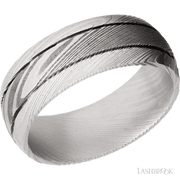8 mm wide Domed with two accent grooves Damascus band.
