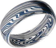 Marble Damascus steel 8mm domed band with Ridgeway Blue Cerakote in the recessed pattern