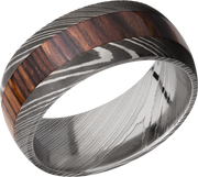 Handmade 9mm Damascus steel band with an inlay of exotic Natcoco hardwood