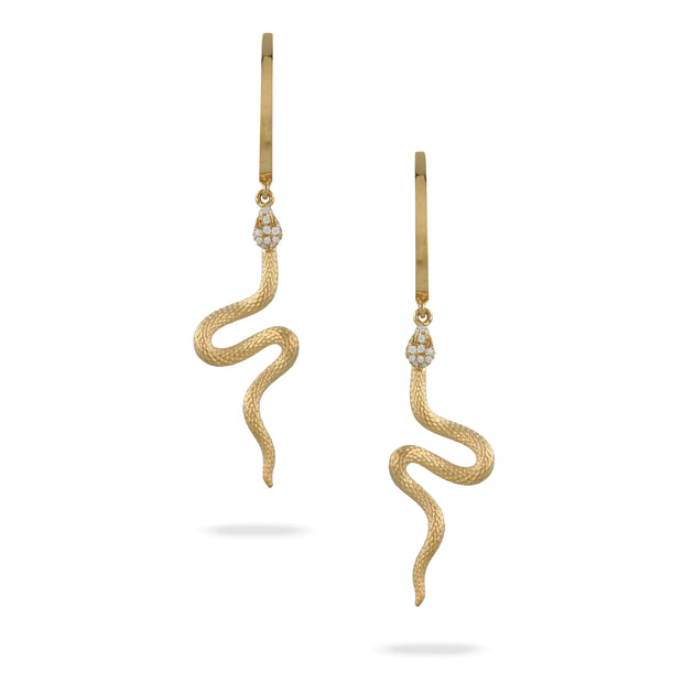 18K YELLOW GOLD SERPENT EARRINGS IN SATIN FINISH WITH PLAIN GOLD U TOP