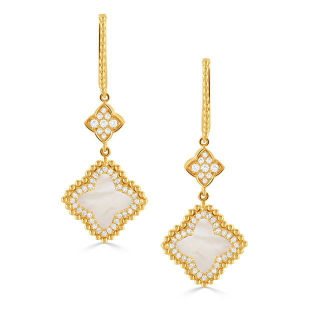 E11517WMP-18K YELLOW GOLD DIAMOND EARRING WITH WHITE MOTHER OF PEARL