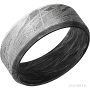 8 mm wide Beveled Meteorite band featuring a Forged Carbon Fiber sleeve.