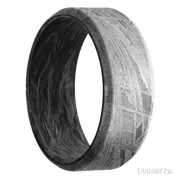 8 mm wide Beveled Meteorite band featuring a Forged Carbon Fiber sleeve.