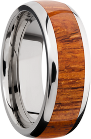 Titanium 8mm domed band with an inlay of Desert Ironwood hardwood