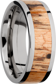 Titanium 8mm flat band with an inlay of Spalted Tamarind hardwood