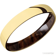 4 mm wide Domed 14K Yellow Gold band featuring a Cocobolo sleeve.