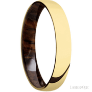 4 mm wide Domed 14K Yellow Gold band featuring a Cocobolo sleeve.