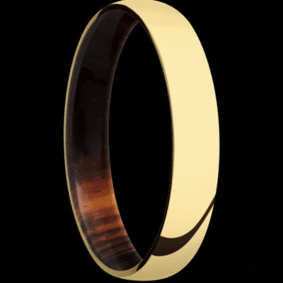 4 mm wide Domed 14K Yellow Gold band featuring a Cocobolo sleeve.