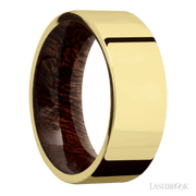 8 mm wide Flat 14K Yellow Gold band featuring a Sapele sleeve.
