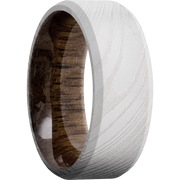 Damascus steel 8mm beveled band with a sleeve of Walnut hardwood